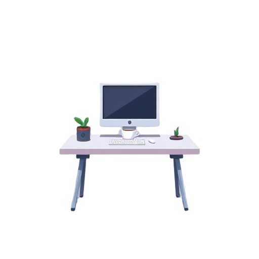 2d pixel table with computer and cup of coffee 