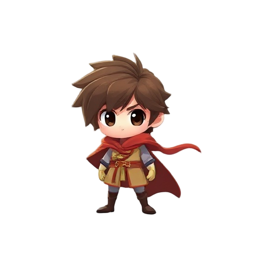 protagonist with brown hair and a flowing cape