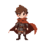 protagonist with brown hair and a flowing cape