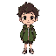 short light skin girl, dark brown curly hair, green jacket, dark red backpack