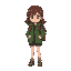 pixel girl with brown hair. green jacket, burgundy backpack
