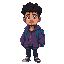 tall light brown skin guy, black curly hair and very light facial hair, purple jacket, blue backpack