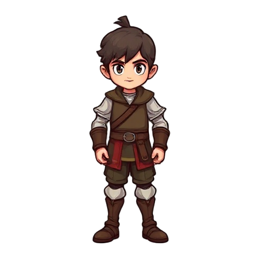 crie uma sprite para rpg inicial, com roupas de treino, estilo medieval