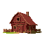 medieval  small red wooden farmhouse  designed for a retro style farm simulation game.