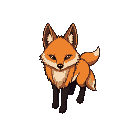 chibi-style maned wolf (canis chrysocyon), inspired by snes graphics (retro 16-bit aesthetic). cute proportions with a large head, small body, and distinct features: orange-red fur, black legs,