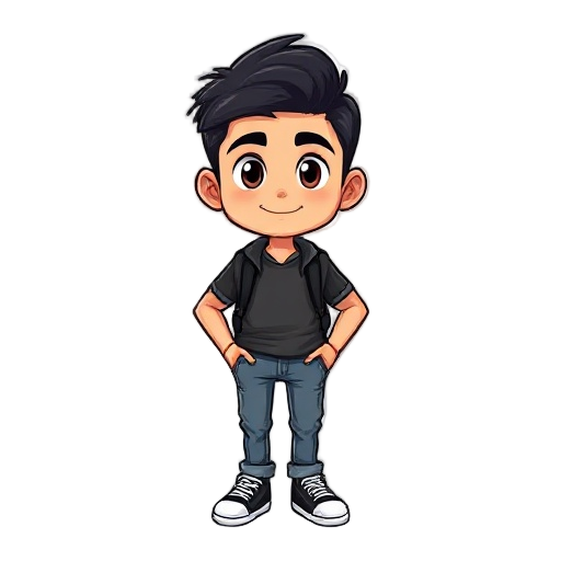 crie um estudante masculino com cabelos negros, uniforme de escola, calça jeans e tenis preto 