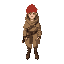 wonderer, dressed so he could withstand desert environment. wearing open cloak, no hoodie. red hair.