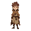 desert wondering character wearing an open cloak with no hoodie. spiky read hair.