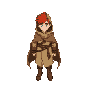 wonderer, dressed so he could withstand desert environment. wearing open cloak. red hair.