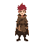 desert wondering character wearing an open cloak with no hoodie. spiky read hair.
