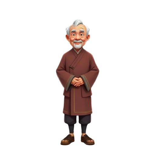 full-body view elderly man in traditional chinese outfit, standing calmly, hong kong style