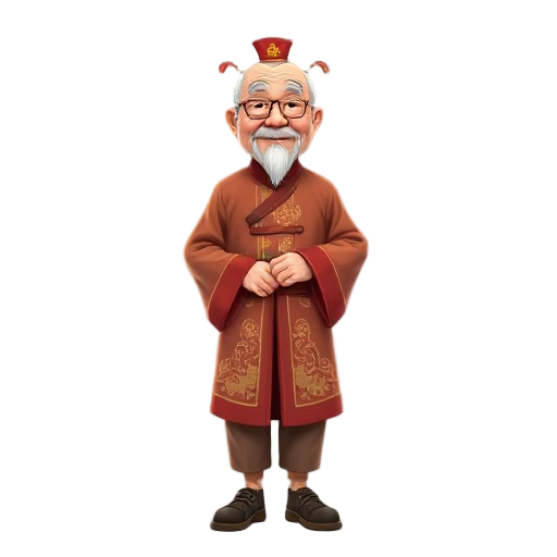 full-body view elderly man in traditional chinese outfit, standing calmly, hong kong style