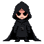 mysterious figure in a black cloak, the only thing visible under the cloak is his eyes and mouth