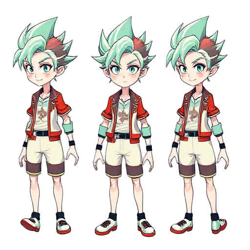 senku ishigami from dr. stone, anime-style full-body character; generate 8 frames (6 walk,2 idle) with consistent proportions, spiky hair and outfit, cel-shading, transparent background, identical lighting and palette across frames, clean lineart, separat