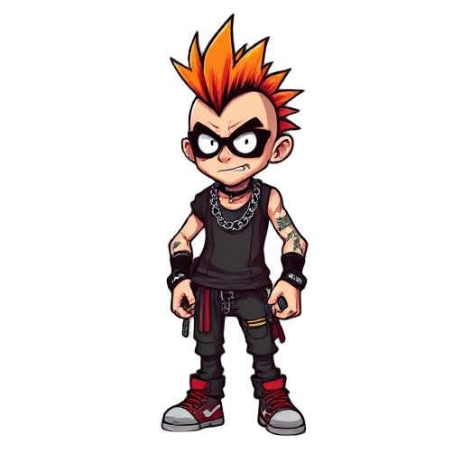 punk character 80s style with mohawk and chains 