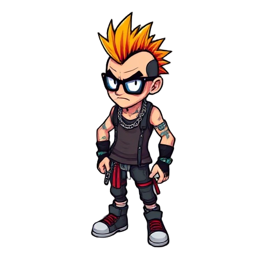 punk character 80s style with mohawk and chains 