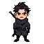 gaming asset , full body sprite , ninja with rob , black hair , sword in back , men , 