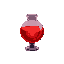 a healing potion that is red and spherical. give it highlights like if it was in a glass. makee it tilted also 