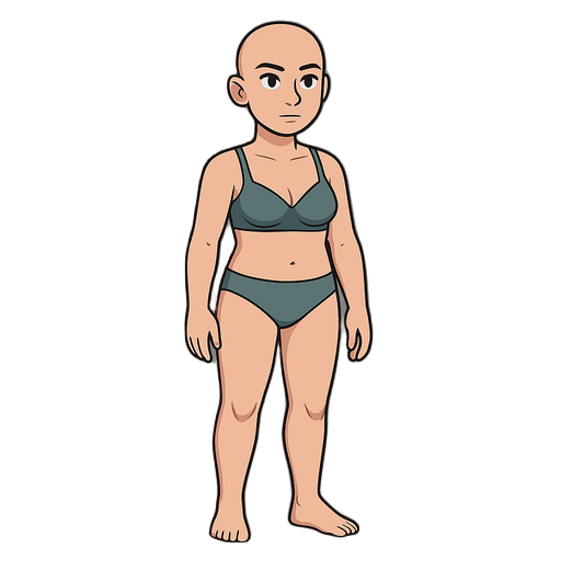 bald woman with underwear