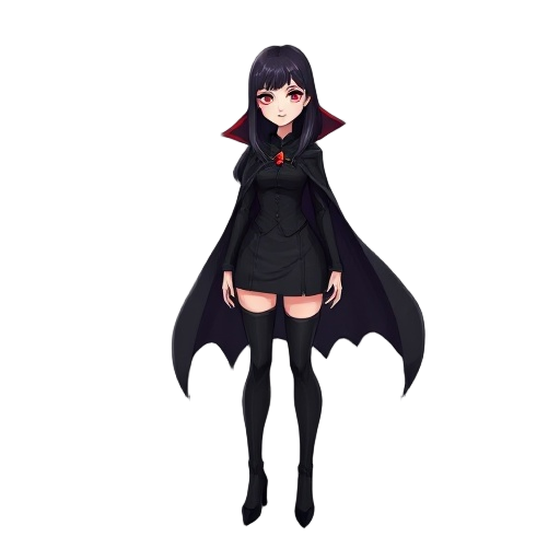 woman, vampire, black cloak, long hair, high-heeled boots.