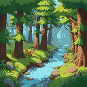 forest, grass, wood, trees, river, animals