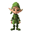an elf dressed in green looking at camera