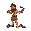 pixel art sprite sheet, primitive age caveman, side view, smashing rocks with a stone axe, inspired by stone age tribal art, earthy tones (browns, ochres), wearing fur loincloth and bone necklace, gam