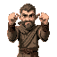 a male elven martial artist monk, wearing cloth tabbard and with their fists held up