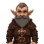 a dwarven fantasy cleric wearing robes with a holy symbol amulet