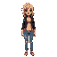 a 16 year old hispanic girl with messy blonde hair, wearing a leather dracket draped over a pink bikini top and torn jeans.