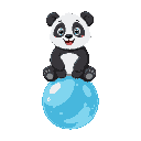 happy panda bear sitting atop a bubble, for a cute creature collection style game.