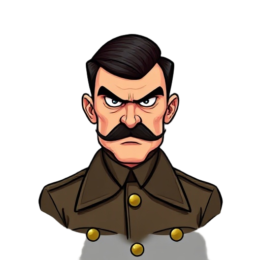 adolf hitler's portrait in a fighting game's character select screen. he looks angry. only his upper body is visible. he has a toothbrush mustache. he is wearing his standard brown military uniform.