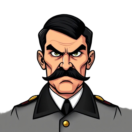 adolf hitler's portrait in a fighting game's character select screen. he looks angry. only his upper body is visible. his mustache is accurate to the one he had in real life ie a tooth