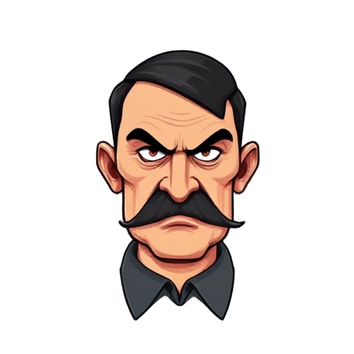adolf hitler's portrait in a fighting game's character select screen. he looks angry. only his upper body is visible. he has a toothbrush mustache. 