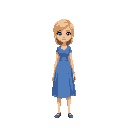  woman with blond hair and blue dress