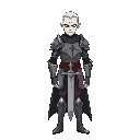   the character is a humanoid male knight, tall and slender, with pale skin. he must have a grim and vacant appearance, devoid of emotions