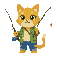 yellow cat with fishing rod