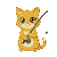 sitting cute yellow cat with fishing rod