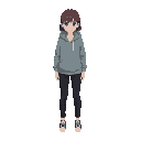 girl 18 years, back hairs, hoodie, black trousers 