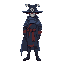 cool japanese magician dressed in mask and long blue cape