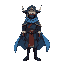 cool japanese mage dressed in mask and long blue cape