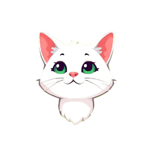 the head and neck of a cute white cat, like a portrait. in a pixelated style for a mobile game, on a full green background.
