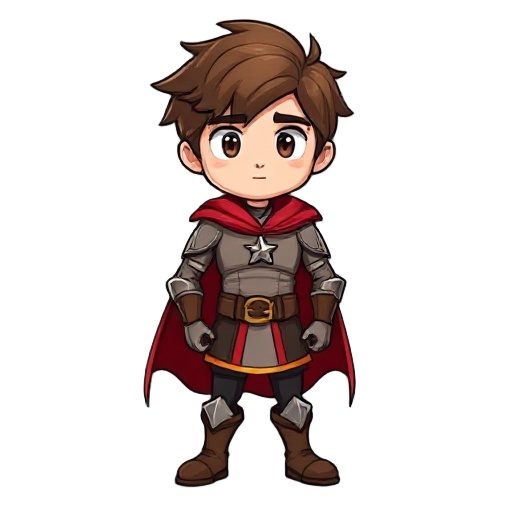 a hero with brown hair and red cape