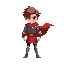 a hero with brown hair and red cape