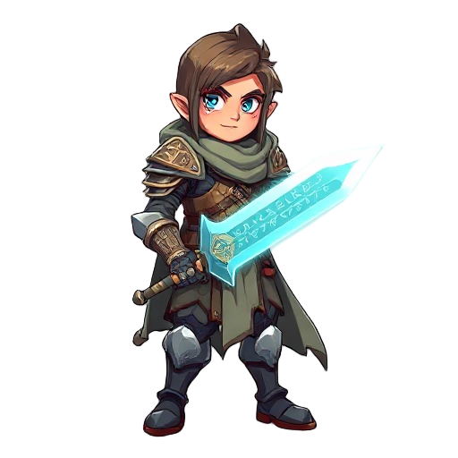a heroic fantasy warrior with a mysterious past, wearing enchanted light armor, a glowing sword with ancient runes, and a tattered cloak. he has piercing eyes filled with hope and pain, standing confi