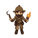 adventurous explorer with hook, torches, a map