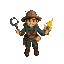 adventurous explorer with hook, torches, a map