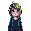 cyberpunk girl, neon hair, black jacket
