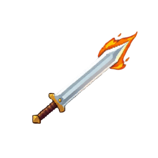 roman sword with blade on fire pixelized 8 bits simple