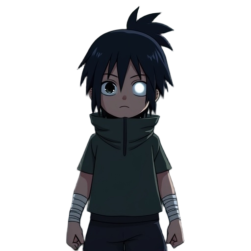 1man, hyuga clan, anime style, a shinobi, white eyes, white eye, completely white eye, byakugan eyes, no pupil, black hair, hands with bandages, dark forest background, shadows embracing the character, centered, distant , away, ultra detail, octane render